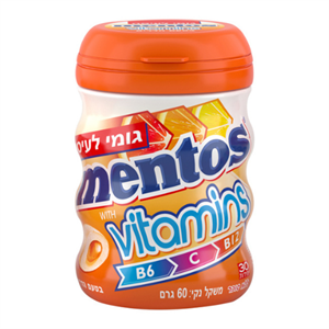 מסטיק מנטוס ויטמינים כתום הדרים – 6 יח' במארז, 4 מארזים בקרטון