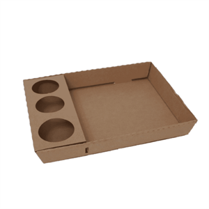 מגש קרטון חום עם 3 חורים 1/100