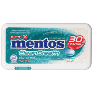מנטוס Clean Breath מנטה עדינה ללא סוכר – 12 יח' במארז